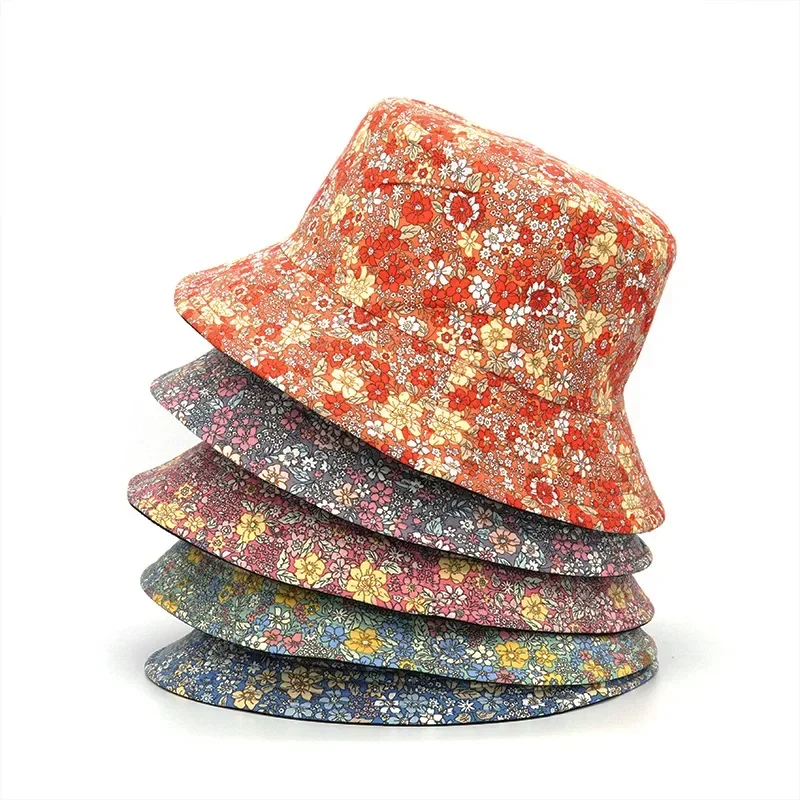 Reversible Bucket Hats Floral Print Sunscreen Men Women Fisherman Cap Cotton Panama Fashion Double Side Anti-sun Sun Hat Outdoor bucket hat
