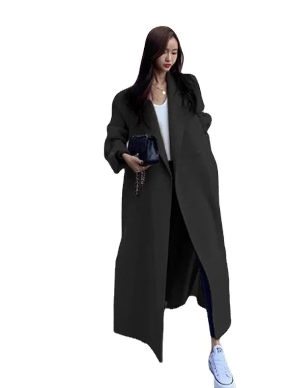 Solid Wool Coats for Women 2023 Fall Winter New Korean Long Sleeve Turn Down Collar Coats Loose Button Up Long Jacket