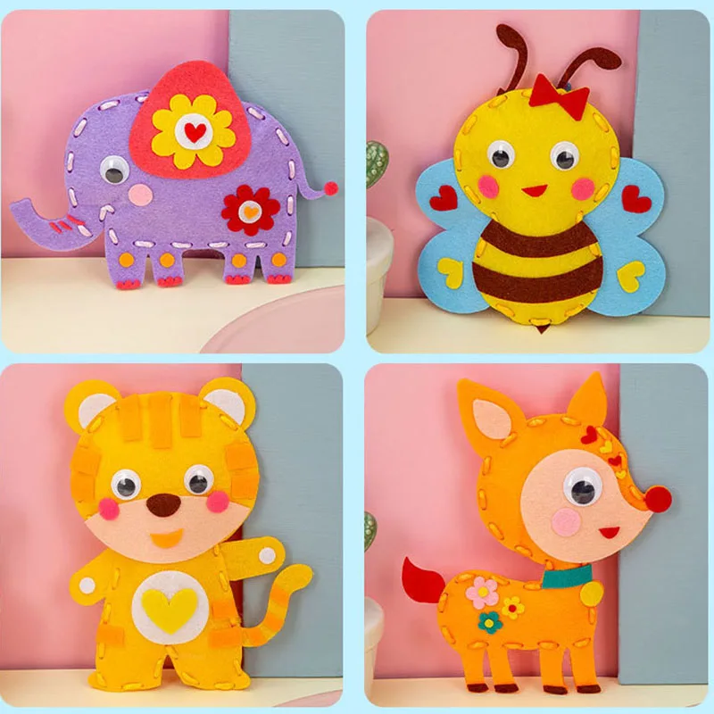 Cartoon Animal Sewing Craft Kit DIY Kids Keychain Craft Sew Set Educational Beginners Sewing Stuffed Felt Kit