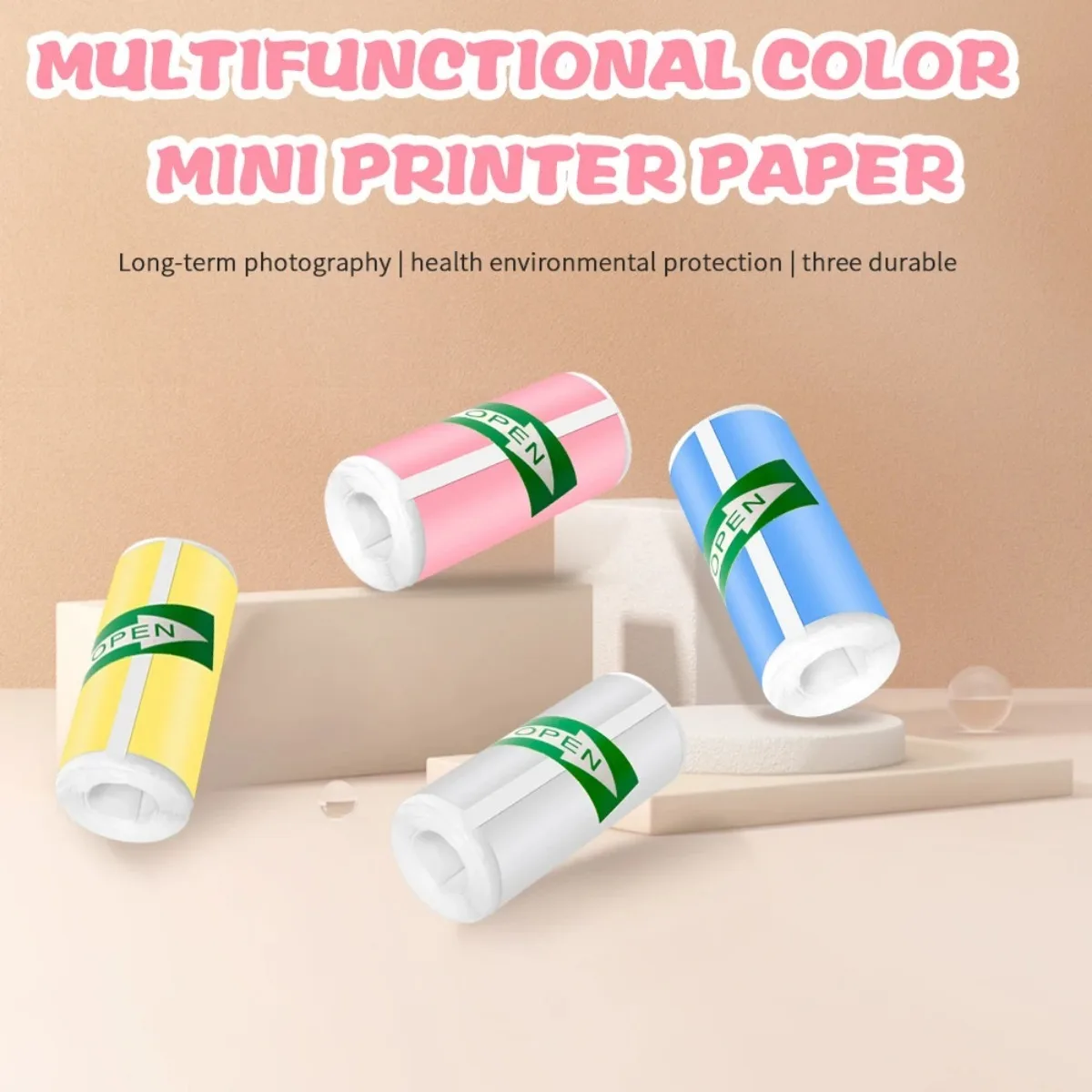 57x25mm Multi-Color Self-Adhesive Thermal Paper - BPA-Free for Scrapbooking/Diary/Office, Phomemo/Portable Printers