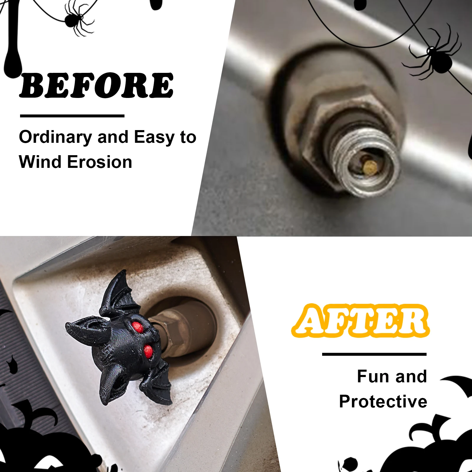 Set of 4 Novelty Bat-Themed Tire Valve Caps, Decorative Wheel Accessories