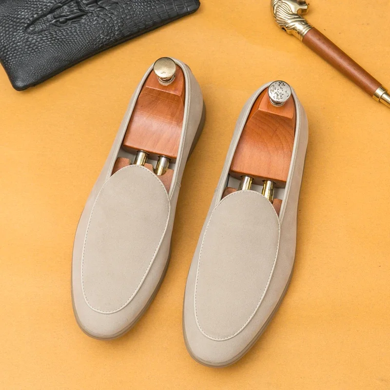 Summer Mens Loafers Luxury Brand Outdoor Casual Shoes Suede Leather Walking Shoes Lace-up Business Mocassin