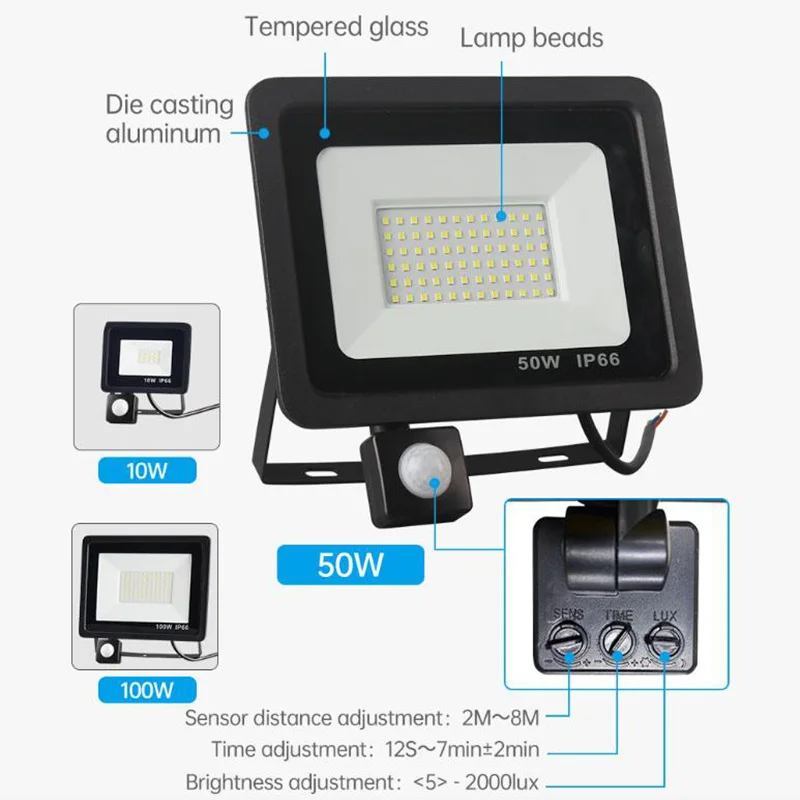 LED 투광등 AC220V 야외 LED 스포트라이트 10W 20W 30W 50W 100W IP66 방수 야외 정원 마당 조명 가로등