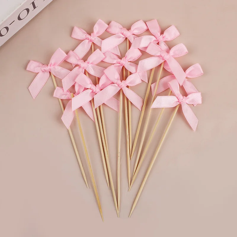 12 Stücke Rosa Schleife Cupcake Topper Kinder Mädchen Geburtstag Party Kuchen Topper Dekoration Baby Dusche Hochzeit Bachelorette Party Supplies – Detail 5