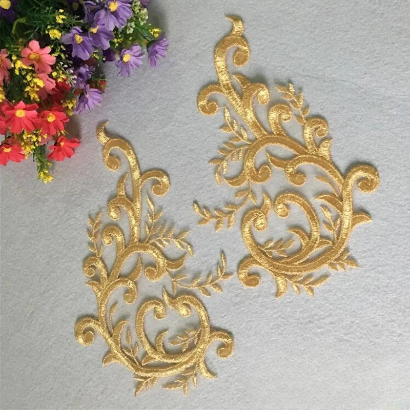 1 Pair Golden Lace Flower Applique Patch Sewing Trims For Dance Dress  Repair - AliExpress 15