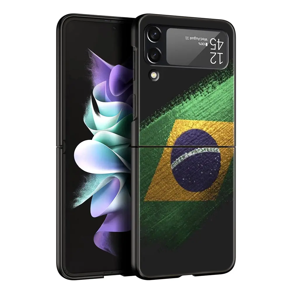 Brazil Flag Themed Black Folding Phone Case - Durable Hard Shell Cover