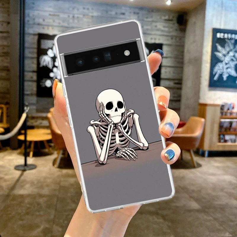 Transparent TPU Phone Case with Pink Purple Skull Design