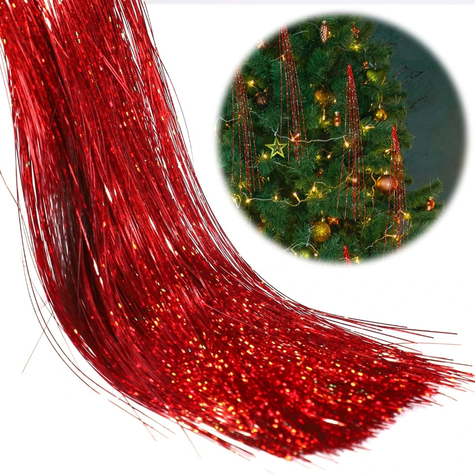 2000 Red Tinsel Icicle Strands - Christmas Tree Decorations & Party Supplies For Holiday, Easter, Birthday