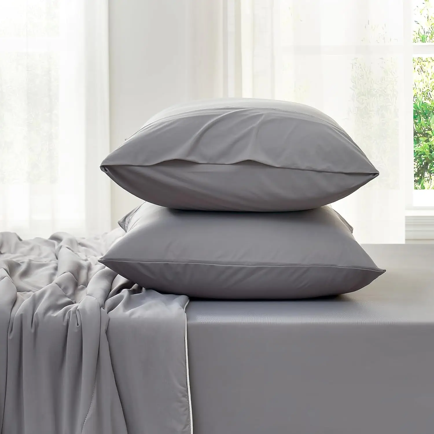 Cozy Bliss Cooling Fitted Sheet Queen Size with 2 Pillowcases,Breathable Sheet Set for Hot Sleeper and Night Sweats 6