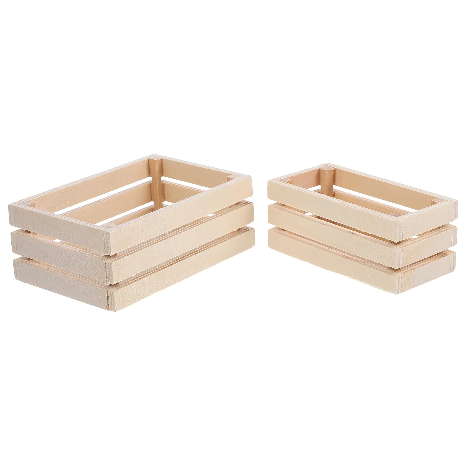 

2 Pcs Decorations House Storage Basket Ornament Tiny Food Crate Wood Dollhouse Miniature