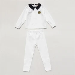 Children's White and Black Lounge Pajama Robe with Red Embroidered Crown - 12 (White set boy)