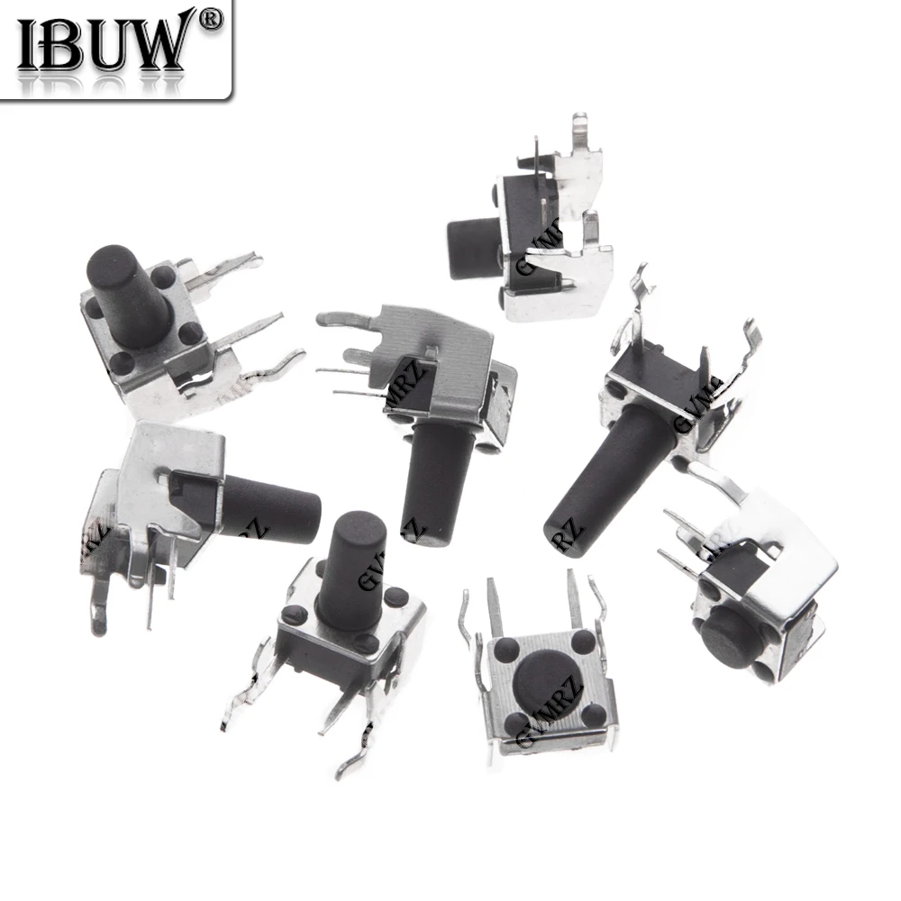 20PCS 6*6*4.3/4.5 4P 4핀 셀프 리셋 스위치 직각 스텐트 포함 5/6/7/7.5/8/9/10mm 6x6 PCB 순간 택트 푸시 버튼