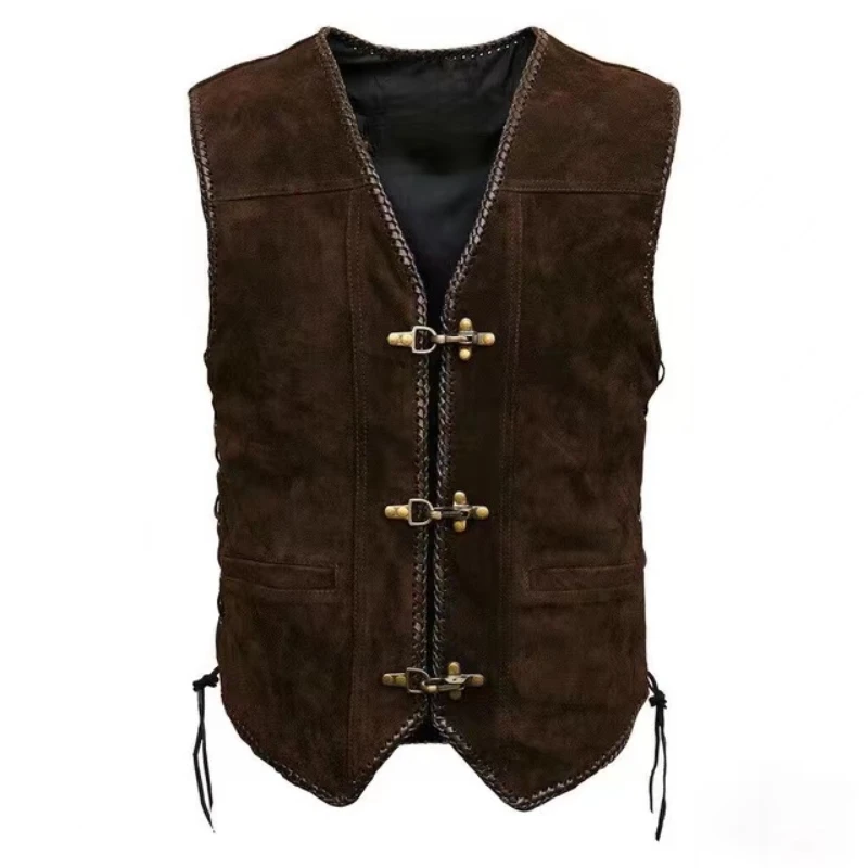 Oversize men\'s medieval Steampunk Vest Black Brown retro hip hop motorcycle rider leather jacket mens jacket  men vest