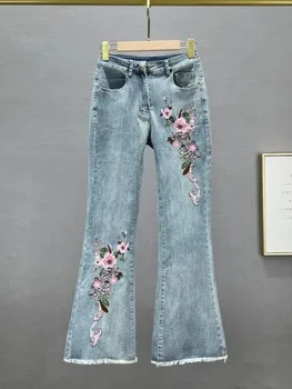Y2k Jeans Trend Spring Summer Fashion All-match Lace Splicing Denim Straight Pants Blue Jeans for Women Streetwear Wide Leg New 1
