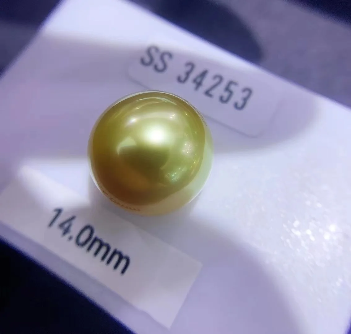 

Big Round 14mm Loose Pearls AAAA Real Gold Seawater Beads Fine Earring Pendant DIY Making Accessories Fashion Jewelry for Women