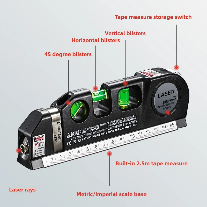 Professional Laser Level Kit Impact-Resistant Infrared Cross-Line & Right Angle High-Precision Leveling Tool with Tape Measure
