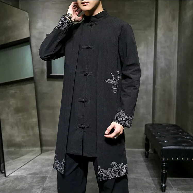 Manteau trench noir pour homme de style chinois