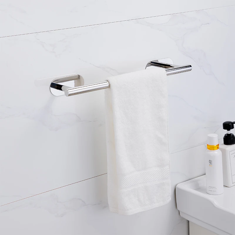 Bathroom hardware set YCRAYS No Drilling Chrome Bathroom Accessories Sets Toilet Tissue Roll Paper Holder Towel Rack Bar Rail Ring Robe Hook Hardware