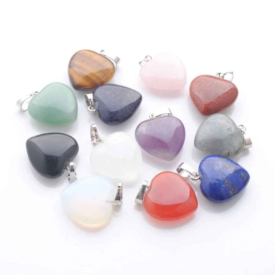 

Love Heart Natural Stone Bead Pendants Reiki Chakra Healing Charms Necklace DIY Jewelry Making Classic Fashion 10Pcs ABN345