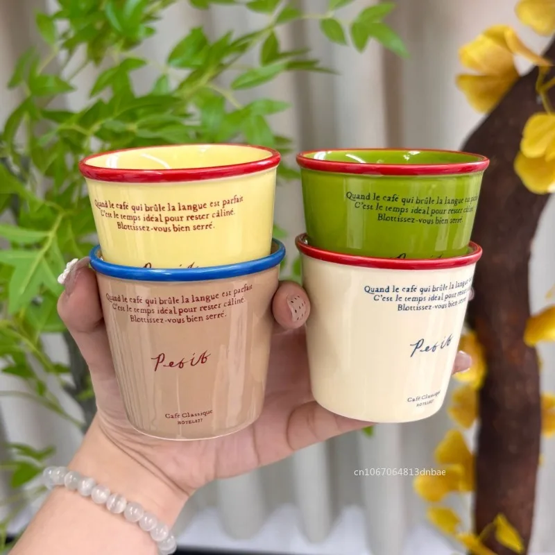 Vintage Straight Water Cup Creative Japanese Letter Large Capacity Ceramic Coffee Cups Couple Household Mug Drinkware