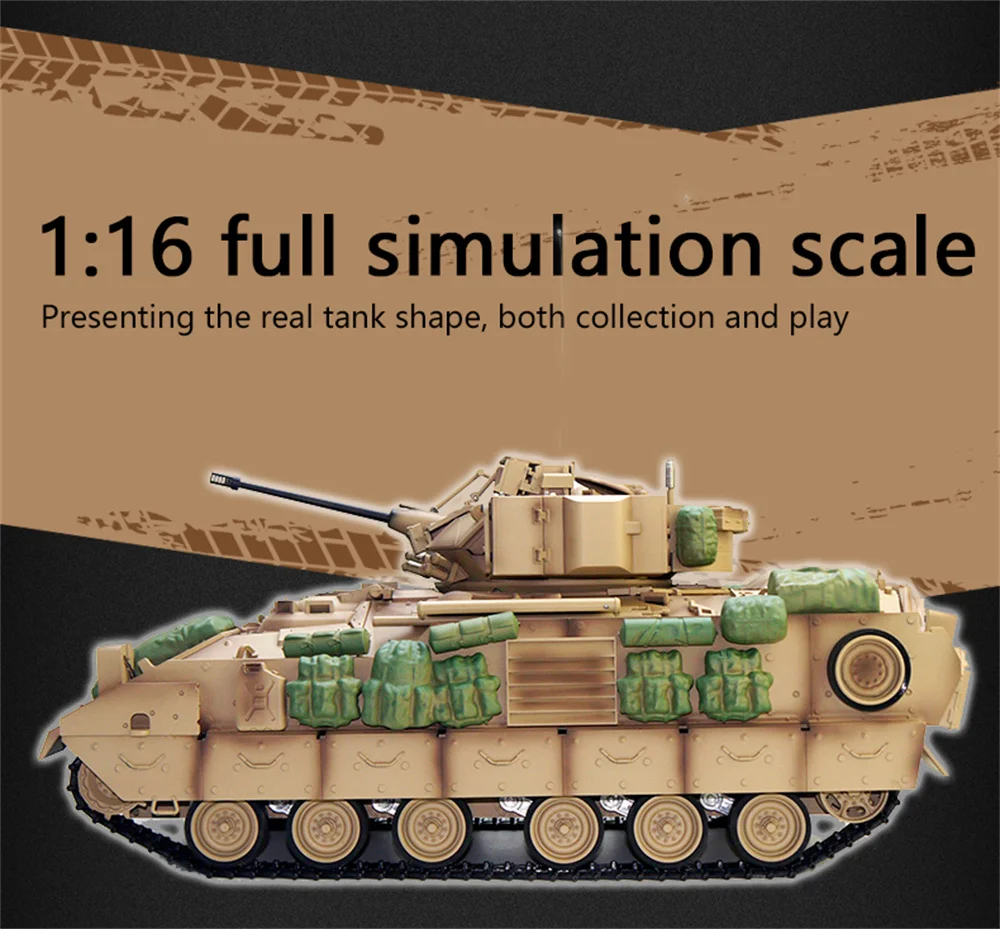 COOLBANK Model Bladeli M2A2 1/16 2.4G RC Main Battle Tank Smoke Sound Recoil Shooting LED Light Vehicles Models RTR Toys 2
