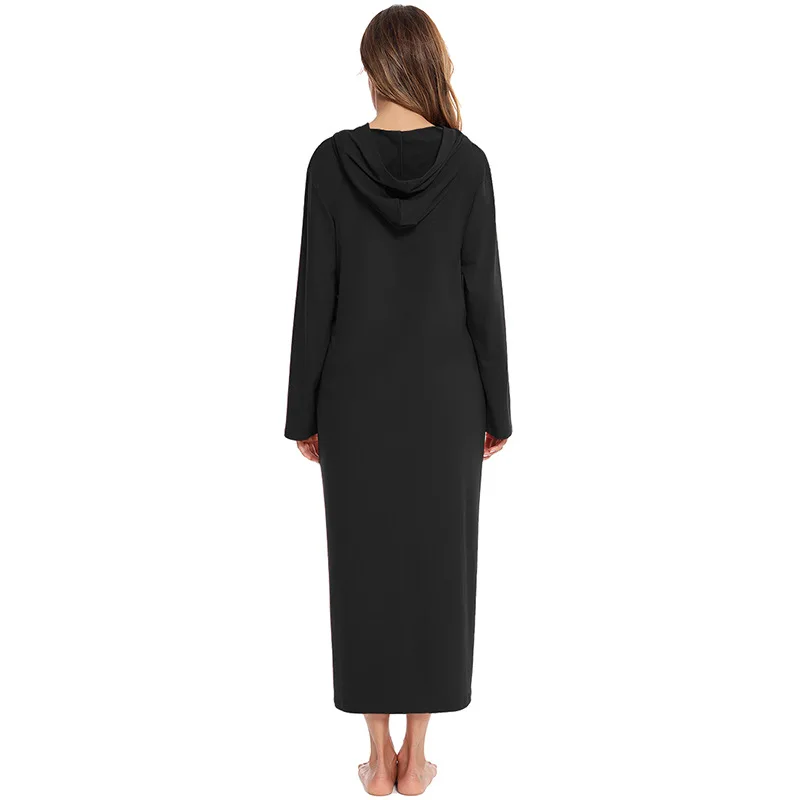Peignoir Femme Doux Et Chaud - Flanelle Polaire Avec Fermeture éclair Et Capuche - Idéal Pour La Maison, Spa, Hôtel