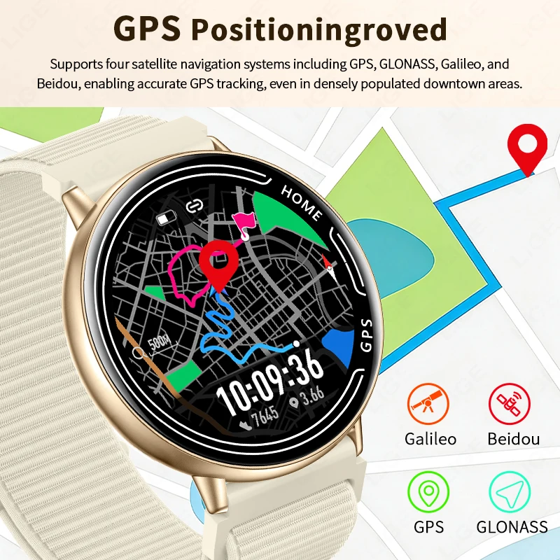 LIGE GPS Smart Watch Heart Rate Monitoring Bluetooth Call Outdoor Sports 1ATM Waterproof 1.39 Inch Screen Men Woman Smartwatch