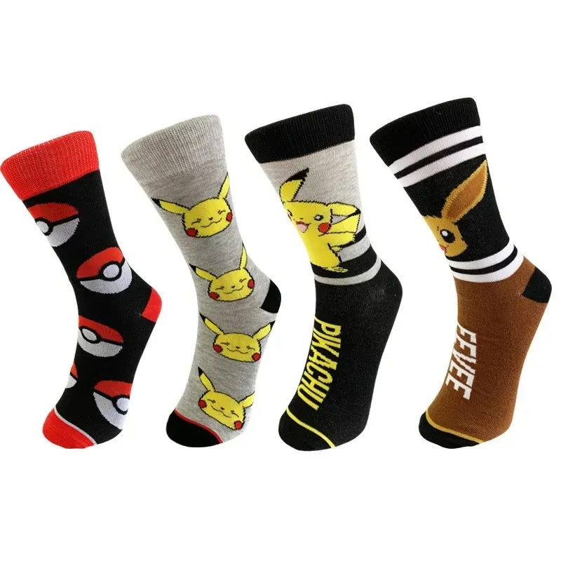 Pokemon Anime Series Medium Socks Cartoon Pikachu Gengar Eevee Cute Trend Long Socks Sweat Absorption Odorproof Children Gifts