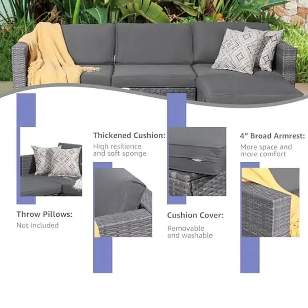 Outdoor Wicker Sectional Sofa Set 6-Piece All-Weather Conversation Furniture Set Grey Rattan Patio Sofas 4
