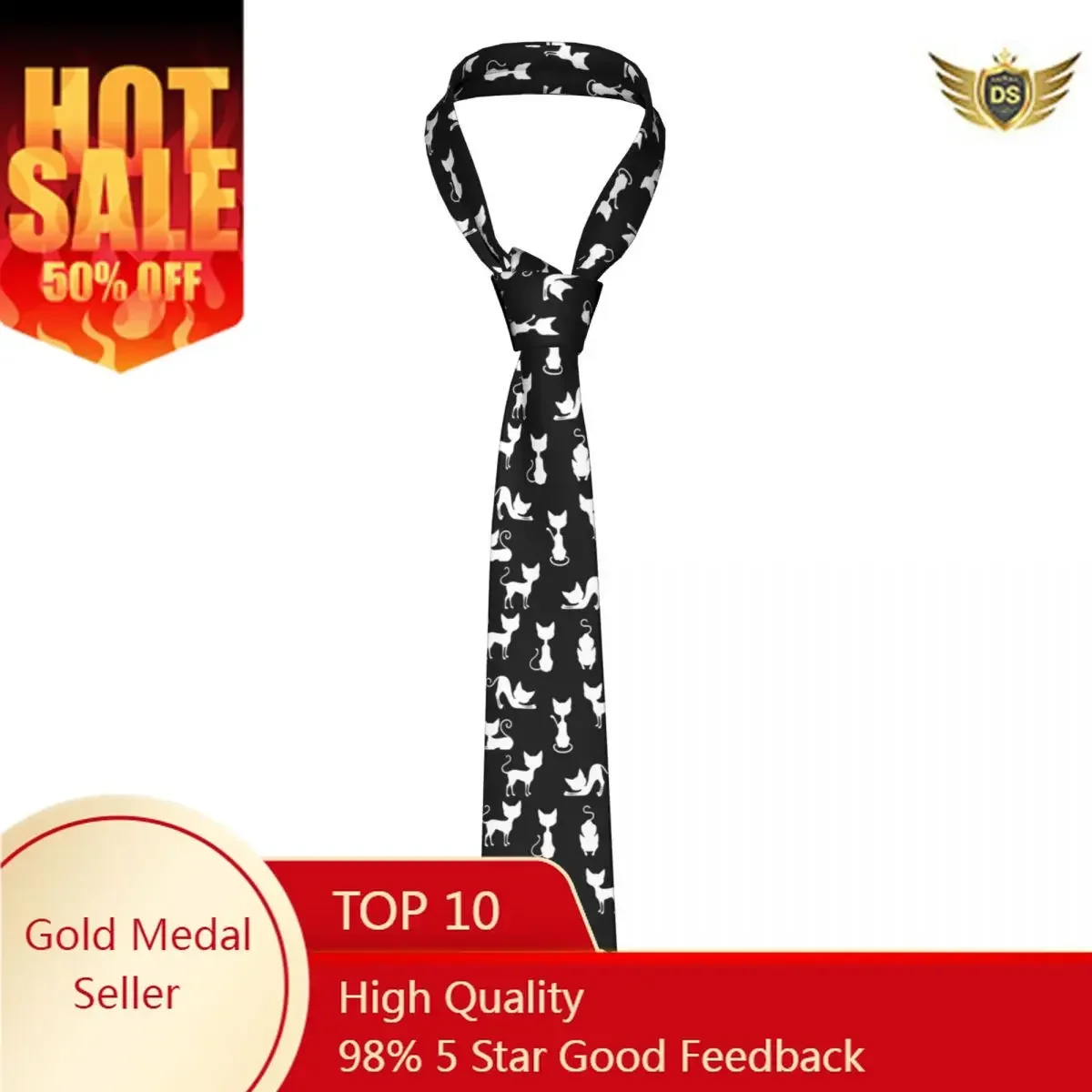 

Tie For Men Formal Skinny Neckties Classic Men's White Cats Pattern Wedding Tie Gentleman Narrow