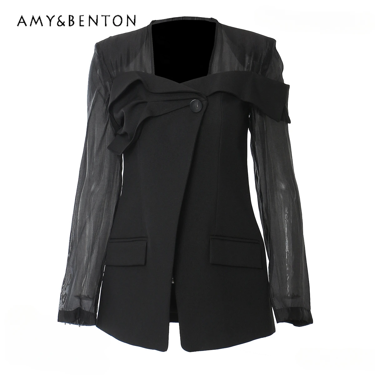 

Женский приталенный пиджак, асимметричный пиджак в стиле ретро, офисный пиджак с сетчатыми вставками, весна 2019