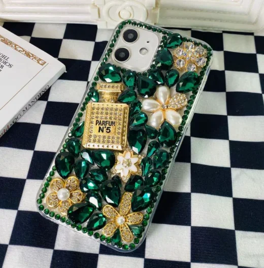 thumbnail image 1 of Funda de diamante de botella de perfume brillante de lujo para iPhone 15, 14, 13, 12, 11 Pro Max, X, XS, XR, 7, 8 Plus, cubierta trasera, 1 of 5