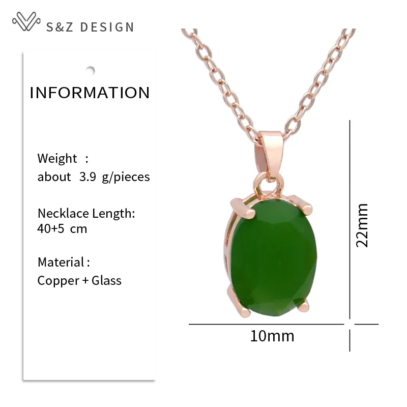 S&Z DESIGN New Fashion Oval Egg Shape Imitation Jade Glass Pendant Necklace For Women Elegant Party 585 Rose Gold Color Jewelry