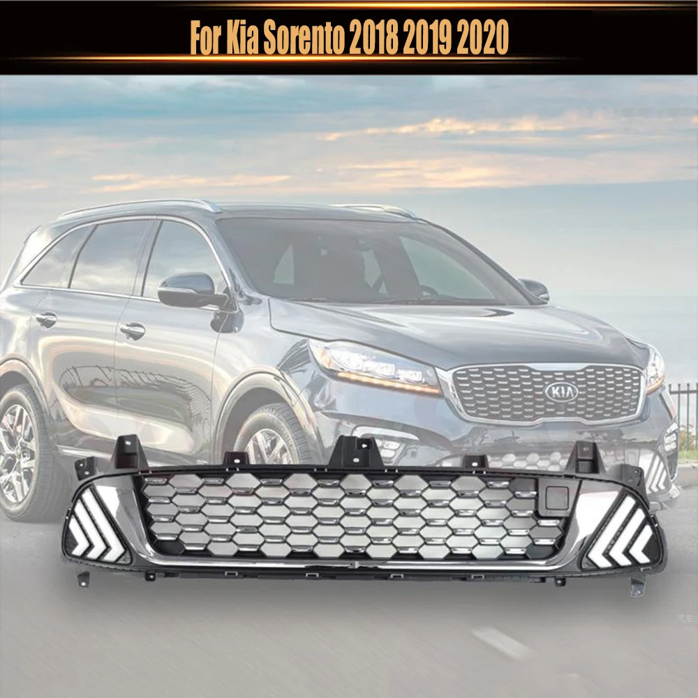 

12V LED Car Drl Front Bumper Lights Grill Middle Net Lamp Around Trim Cover Radiator Grille For Kia Sorento 2018 2019 2020