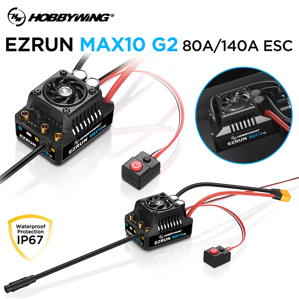 

Hobbywing RC ESC MAX10 G2 80A 140A сенсорный бесщеточный ESC 2-4S для масштаба 1/10 RC Car Truck