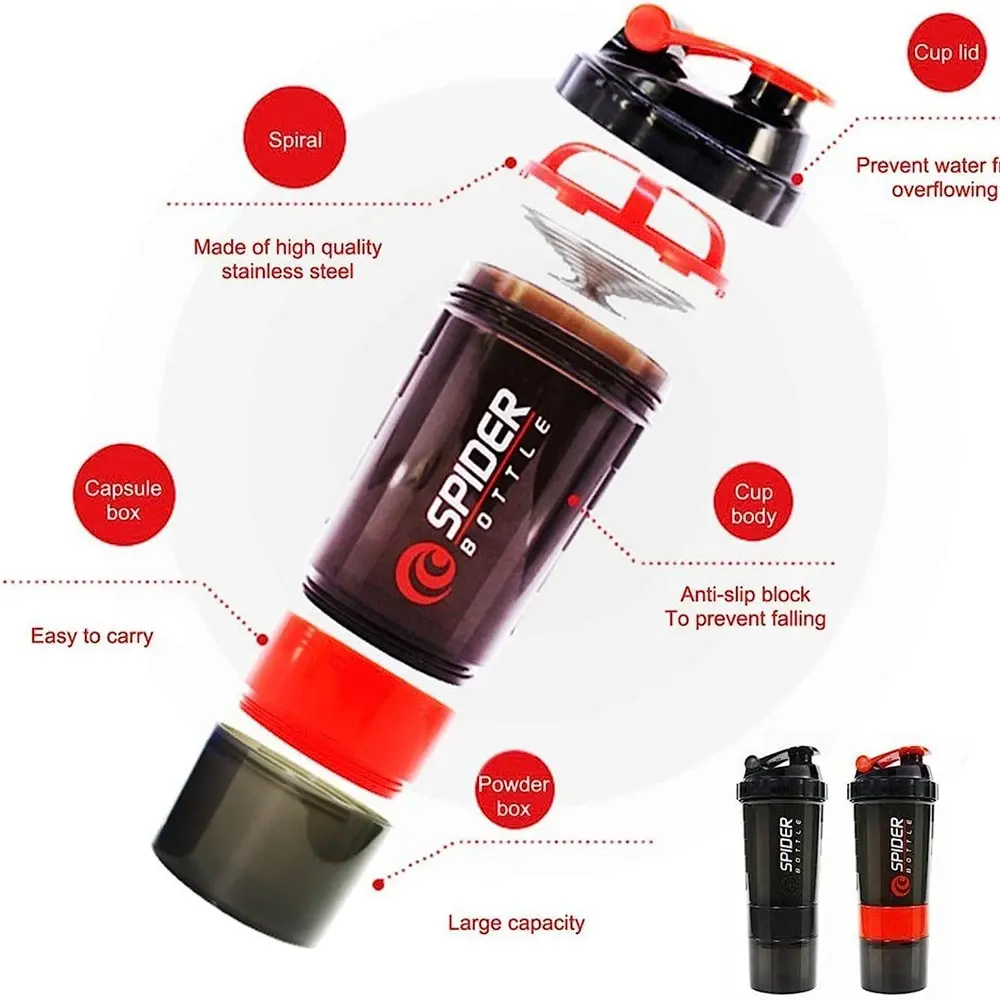 Protein Shaker Cup 3 Layers Shaker Protein Bottle Powder Shake Cup for Body Building Exercise