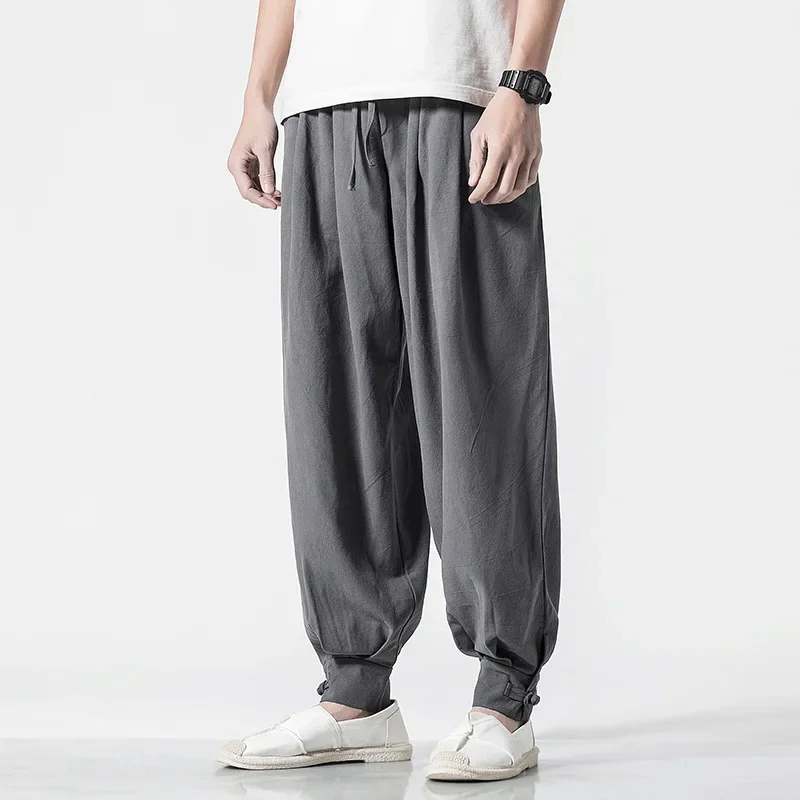 Loose-fit Cotton Linen Men's Women's Monk Pants No Tying Required Casual Spring Summer Long Pants For Zen Meditation