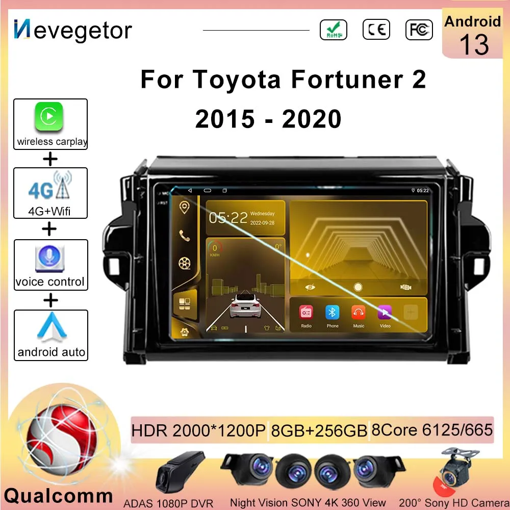 

Wireless Carplay For Toyota Fortuner 2 2015 - 2020 Android Car Radio Multimedia Video Player Navigation GPS DSP QLED DVR BT