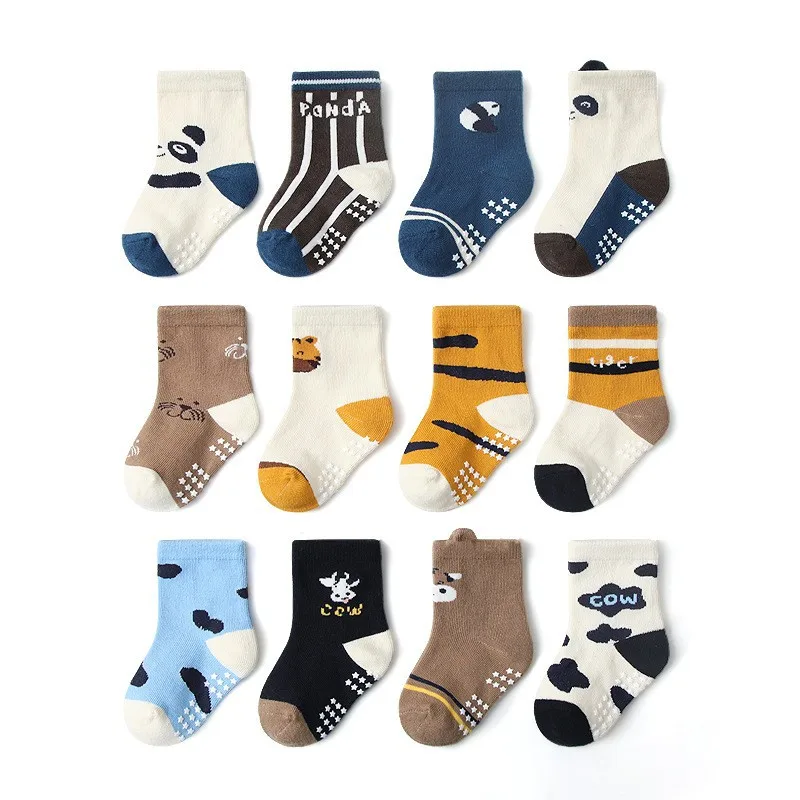 12 Pairs/lot Baby Kids Anti-slip Socks Cartoon Dinosaur Toy Cars Floor Socks Soft Cotton Girls Boys Trampoline Socks for 1-7Year 6