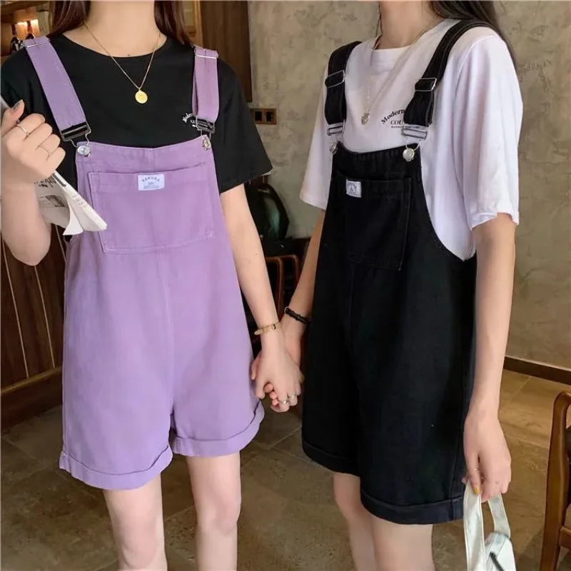 

Summer Purple Overalls Shorts for Women Girl Suspender Jumpsuit Cargo Pants Outfits Preppy Style Teenage Kawaii Cute Clothing