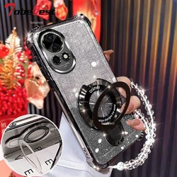 Glitter Plating Shockproof Magnetic Holder Bracelet Phone Case Cover for Nova 8 SE (Black)
