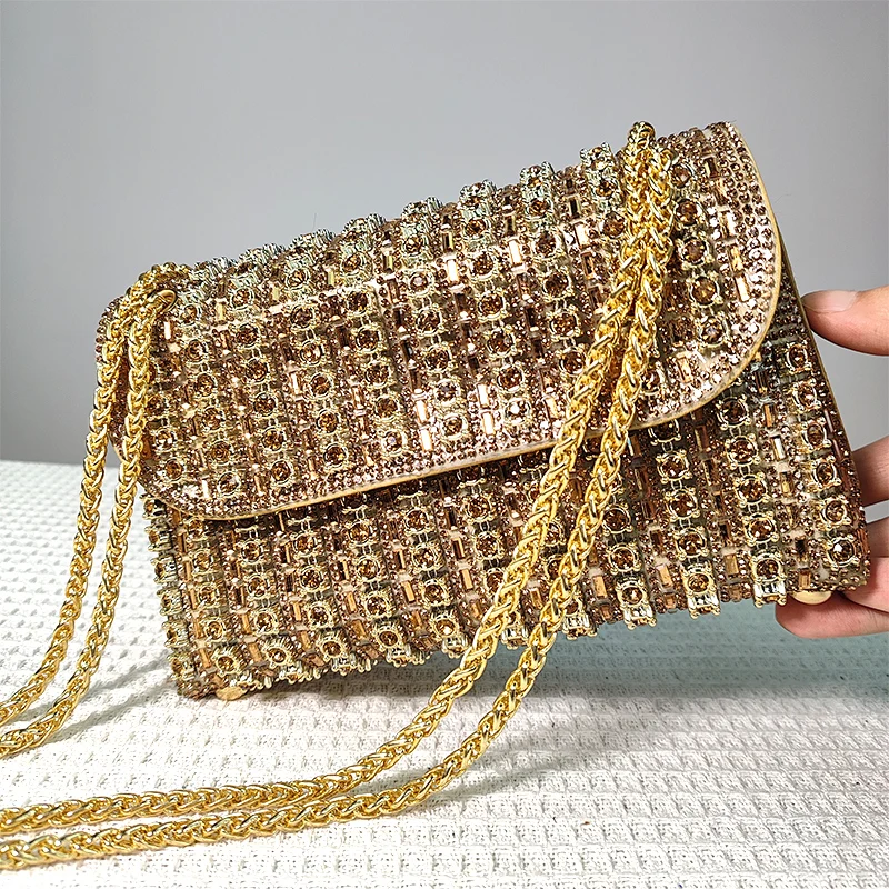 Luxury Gold Diamond Shoulder Bag for Women Party Messenger