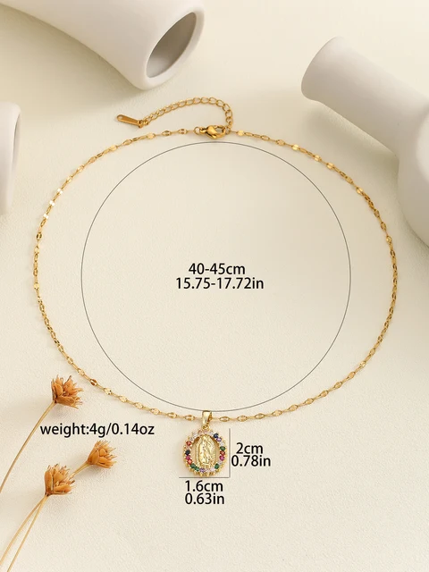 European and American Fashion and Gorgeous Women's All Sky Star Micro Inlaid Colorful Zircon Virgin Mary Hollow Necklace 6