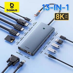 Baseus USB Type C to HDMI-Compatible HUB Adapter 13-In-1 DP 4K 60Hz 120Hz RJ45 VGA Converter PD 100W USB 3.0 2.0 For Macbook PC