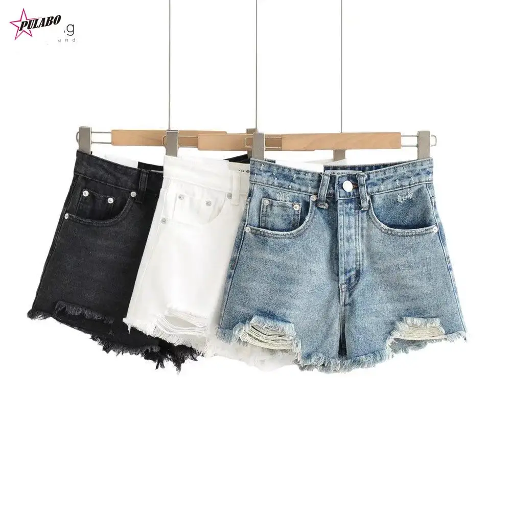 

PERITANG Summer Denim Shorts for Women Black Jeans Shorts Women Distressed Short Mujer White Jean Shorts Ripped Y2k Streetwear