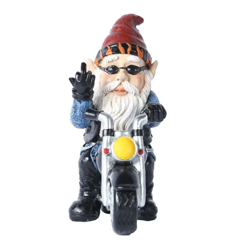 Gnome Dwarf Resin Home Garden Decoration Crafts Home Ornaments Biker Old Man Riding Motorcycle Statue Gardening Decorations