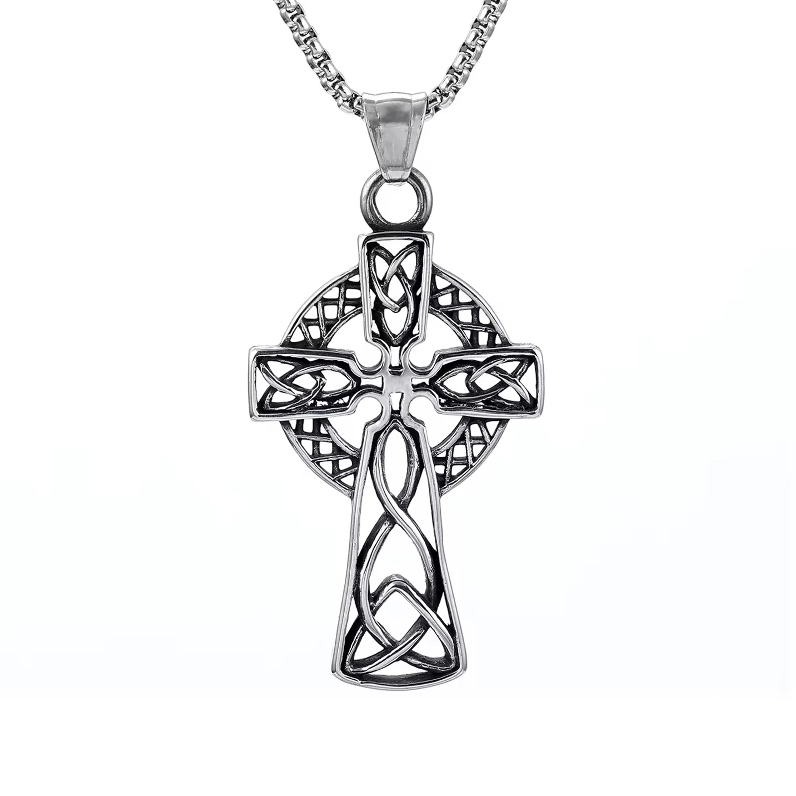 Custom casting jewelry stainless steel jewerely vintage hollow cross pendant celtic knot viking necklace Unisex