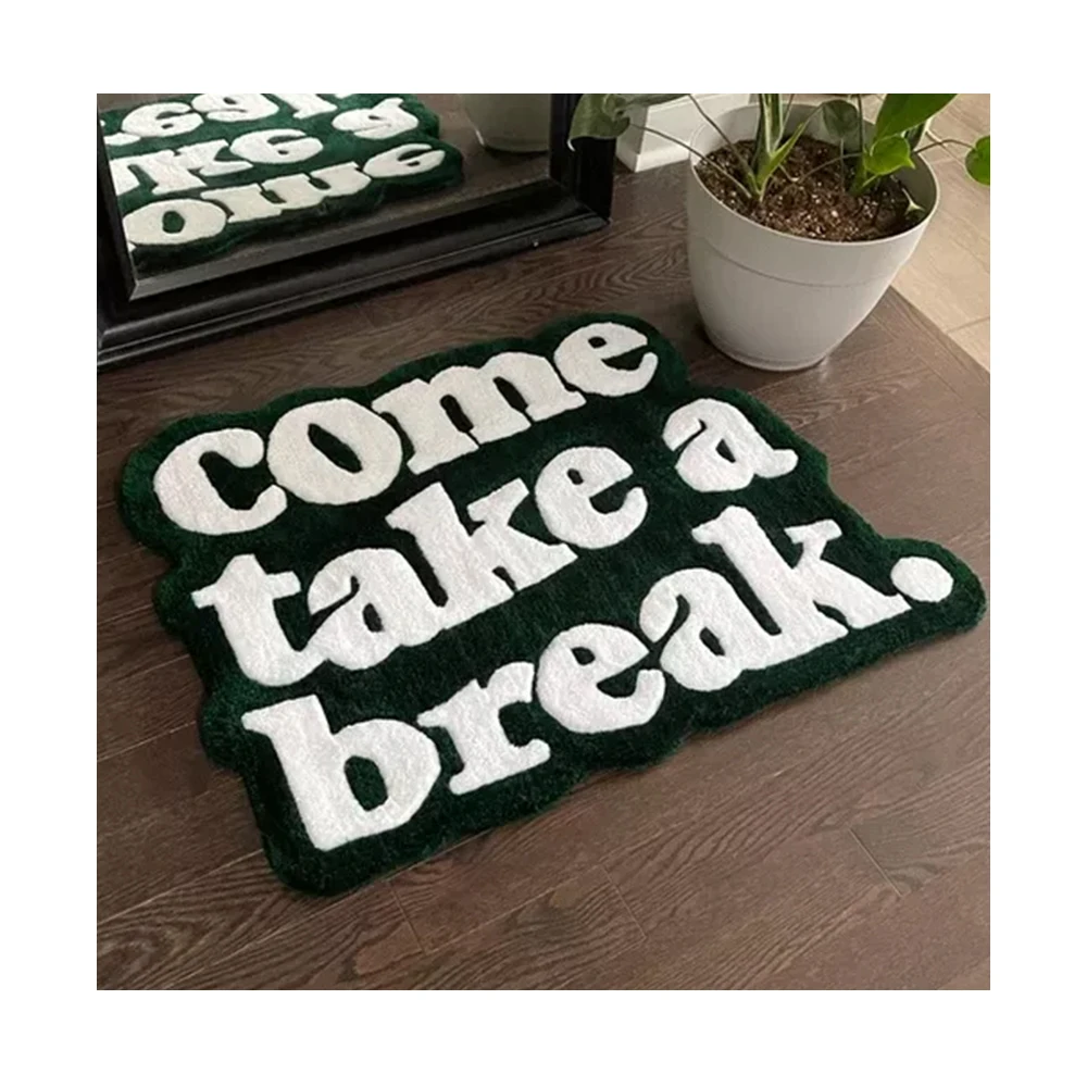 Green Come a Break Text Carpet Patterned Home Decor Modern Custom Carpet Fashion Decor Cool Rug Personalized Gifts