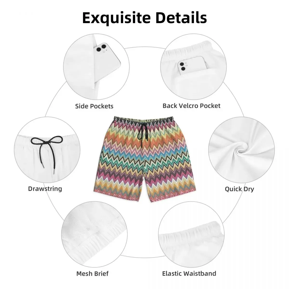 Custom Camouflage Home Boardshorts Mens Quick Dry Board Shorts Modern Zigzag Swim Trunks Custom Print Bathing Suits 5