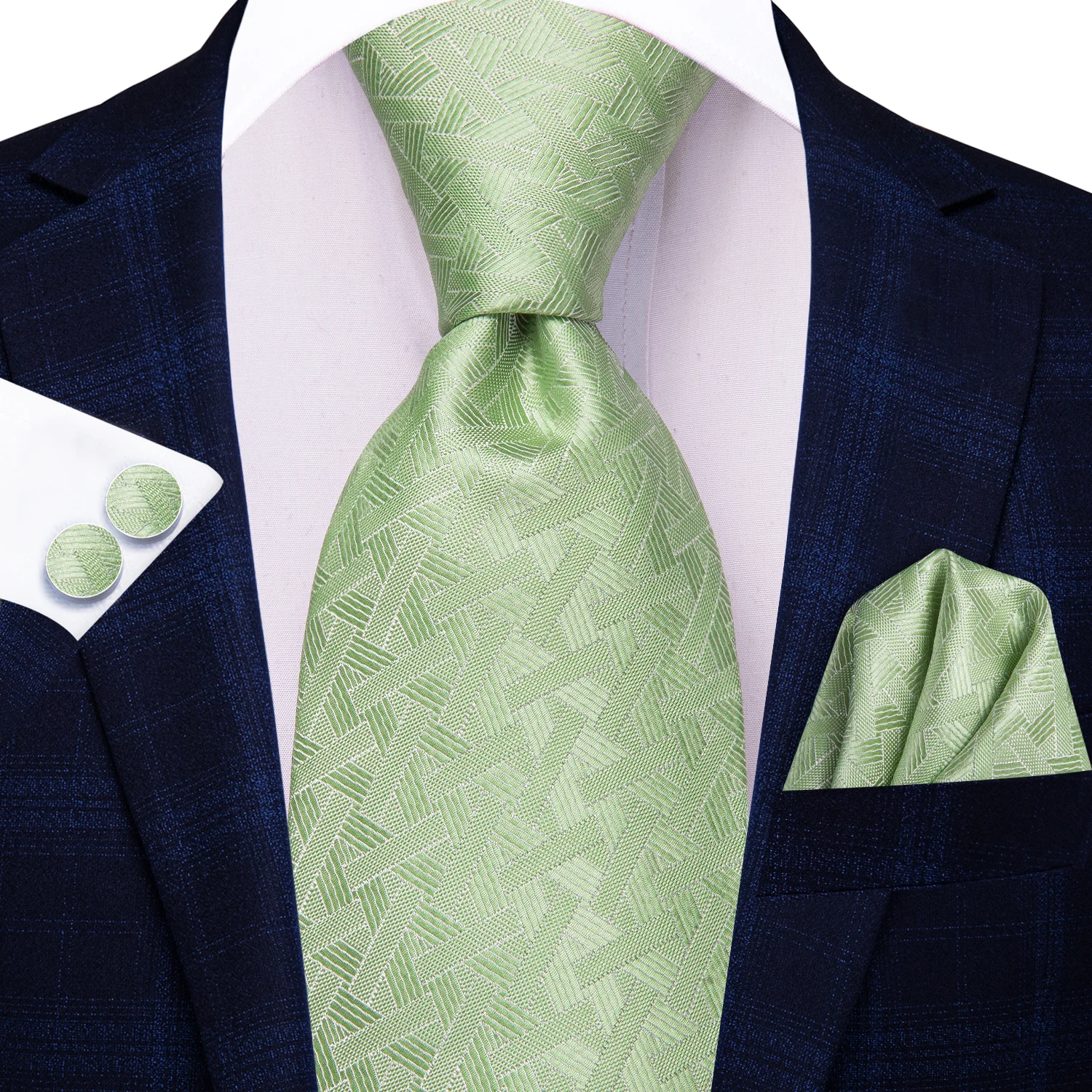 

Hi-Tie Novelty Designer Sage Green Elegant Men Tie Jacquard Necktie Accessory Cravat Wedding Business Party Hanky Cufflink